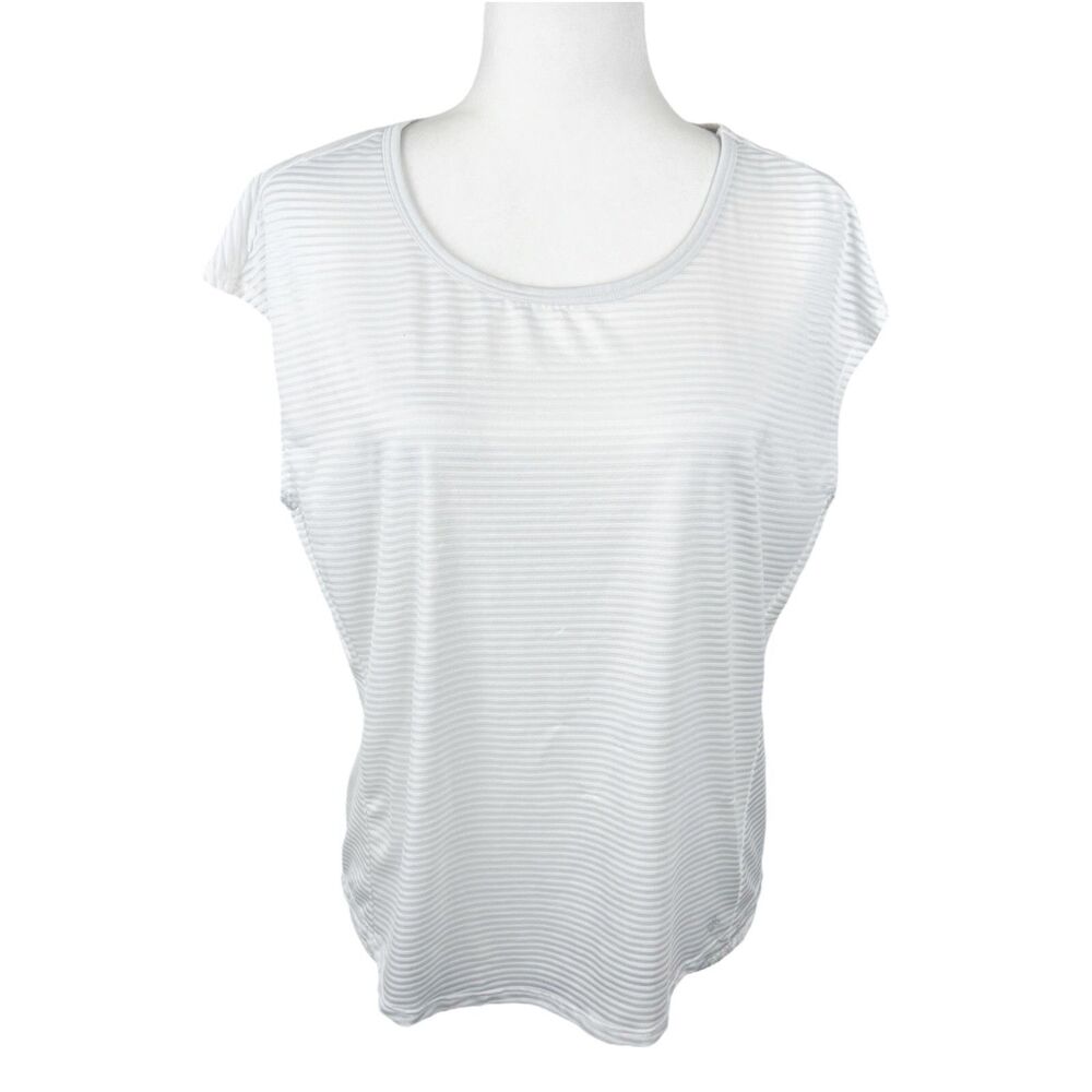 Shambhala Shirt Women Medium White Striped Cap Sleeve Relaxed Active Tee